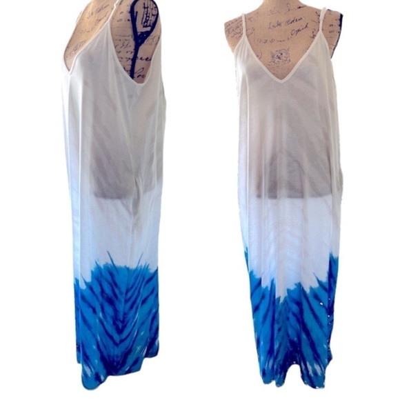 White/Blue Maxi Beach Maxi Plus Size 2X Bohemian Style Loose Fit Lounge Dres… - Picture 11 of 13